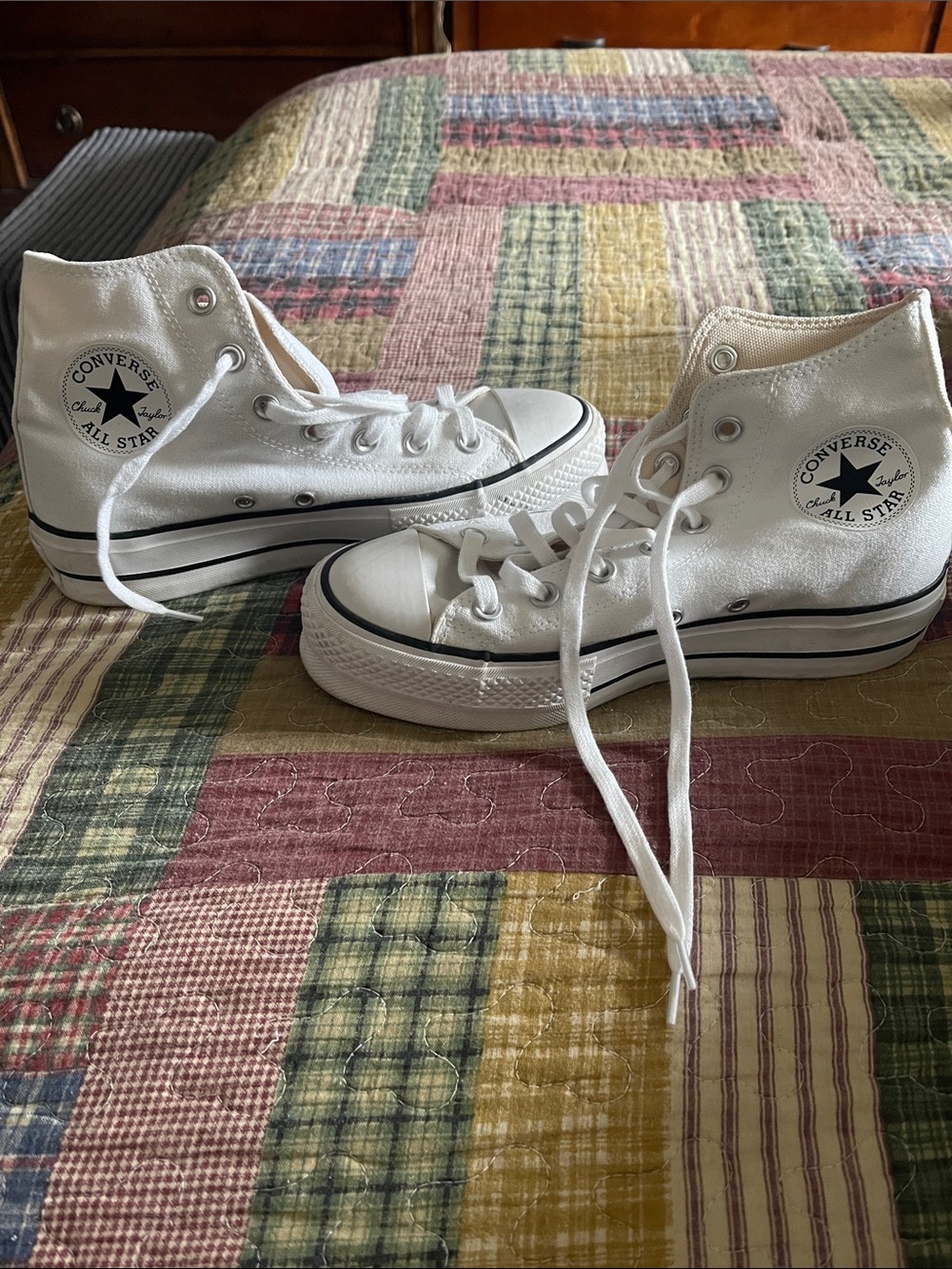 Converse White High Top Canvas Sneakers with Black Trim